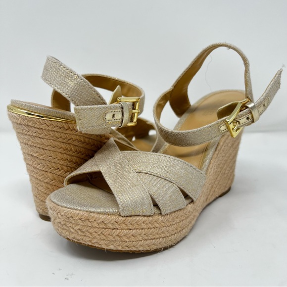 Michael Kors Shoes - Michael Kors Gold and Tan Wedge Sandals